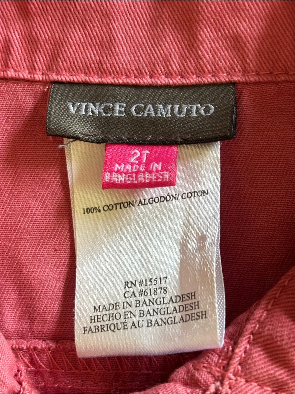 Vince Camuto Girls Denim Jacket Pink Button Front Collared Long Sleeve 2T